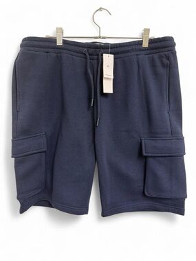 Topman- Men’s Navy blue cargo jersey shorts with pockets